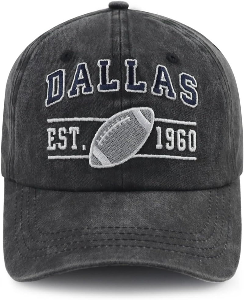 Terojnkl Embroidered City Football Hat for Men Women, Adjustable Unisex Cotton Fans Baseball Cap - Image 1